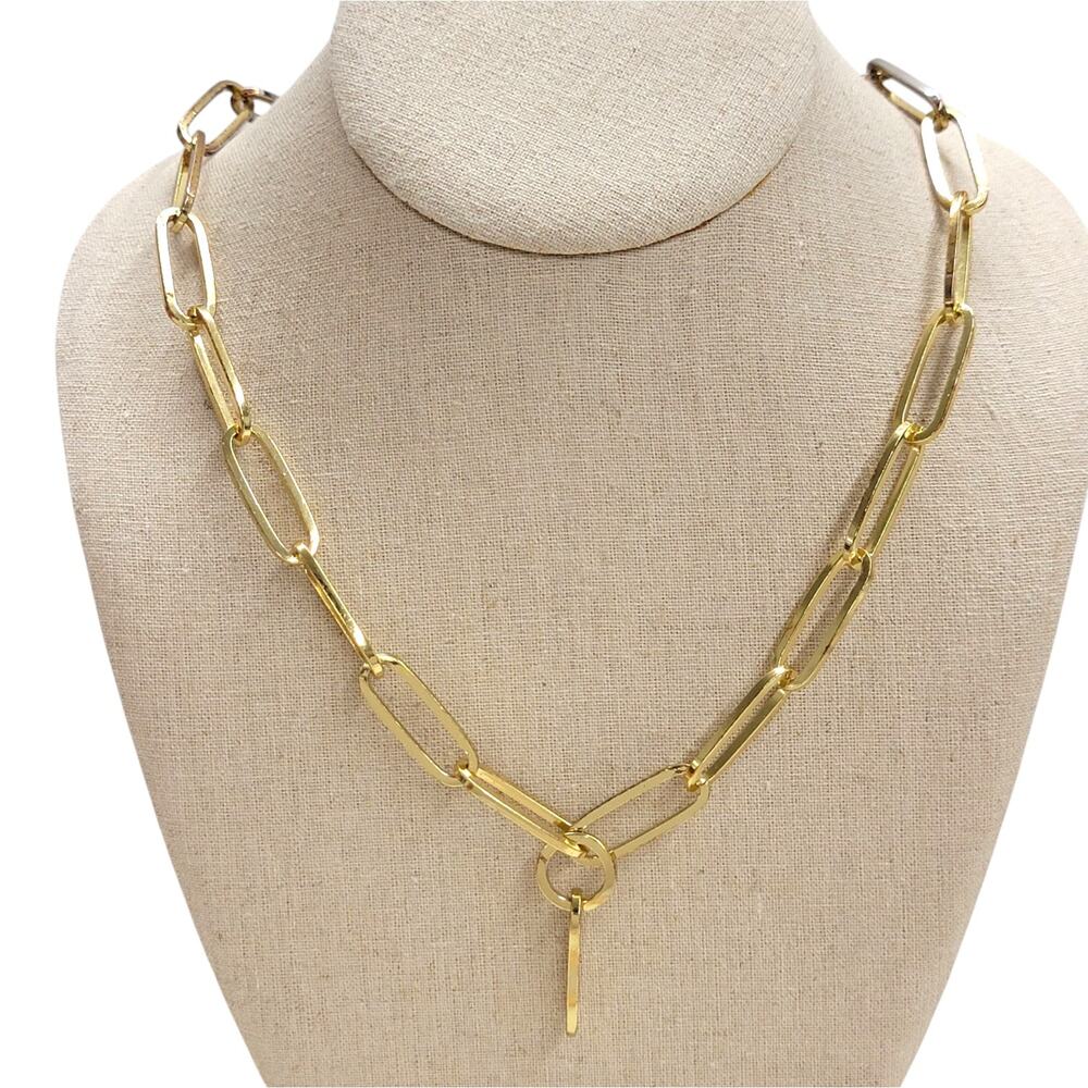 BaubleBar Two Tone Mixed Metal Paperclip Chain Y Drop Necklace Gold Silver
